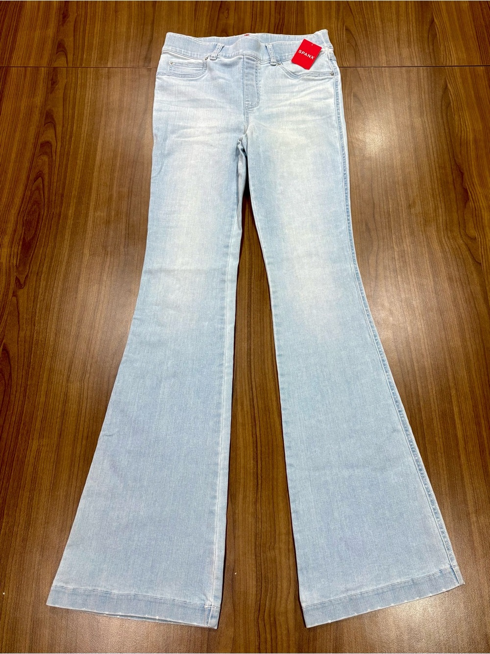 SPANX Pull On Flare Jeans Retro Light Wash High Rise Shaping Denim Womens NWT